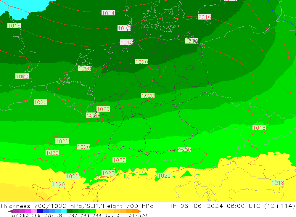 Dikte700-1000 hPa UK-Global do 06.06.2024 06 UTC