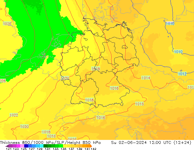 850-1000 hPa Kalınlığı UK-Global Paz 02.06.2024 12 UTC