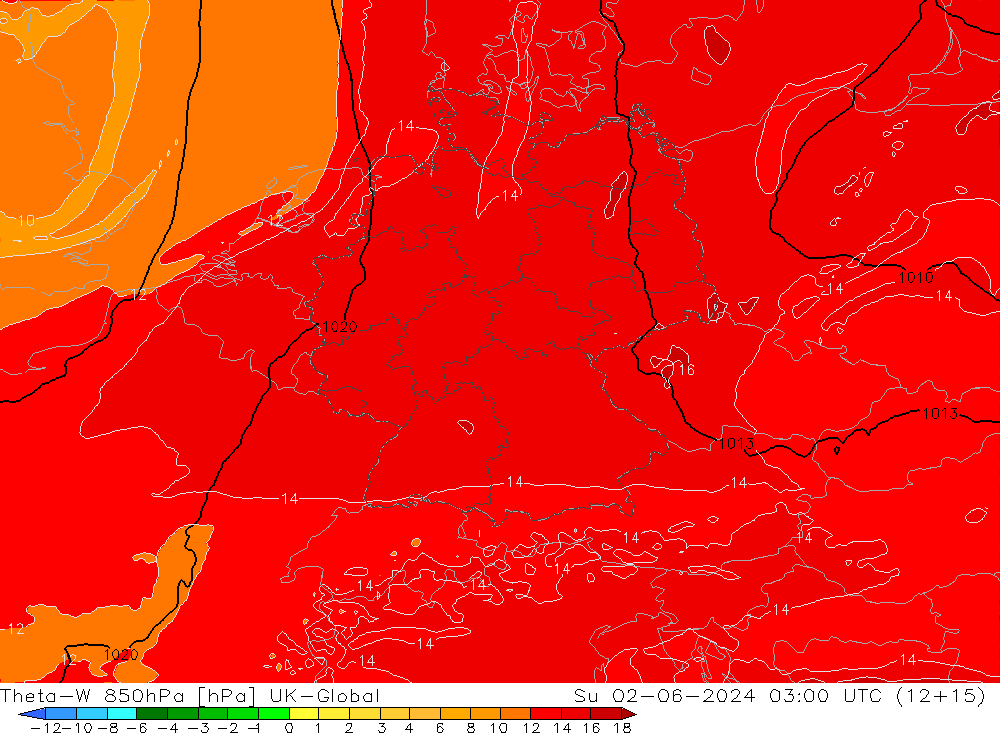 Theta-W 850hPa UK-Global nie. 02.06.2024 03 UTC