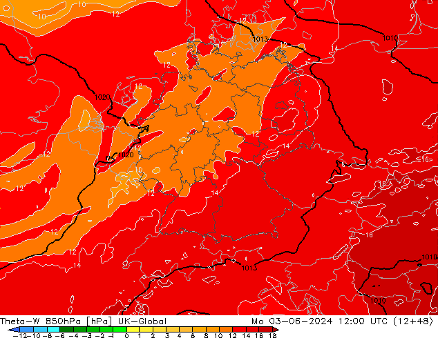 Theta-W 850hPa UK-Global pon. 03.06.2024 12 UTC