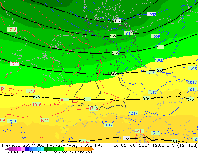 Thck 500-1000гПа UK-Global сб 08.06.2024 12 UTC