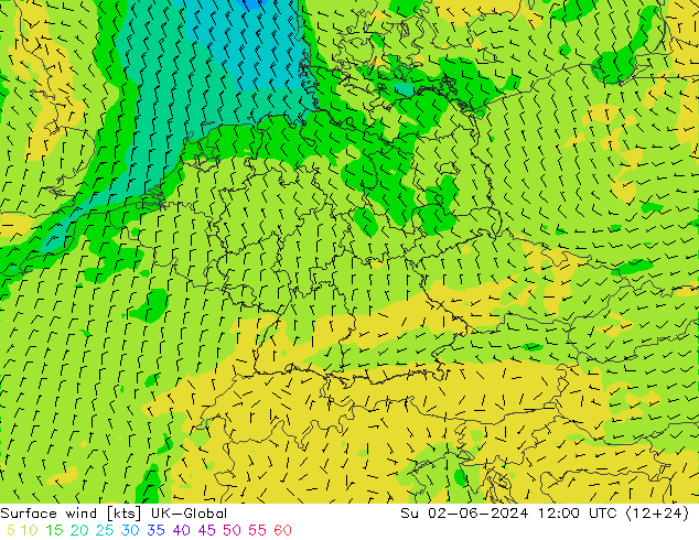 Surface wind UK-Global Su 02.06.2024 12 UTC