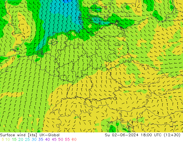 Surface wind UK-Global Ne 02.06.2024 18 UTC