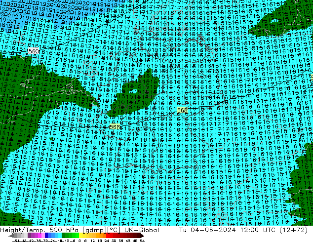 Height/Temp. 500 hPa UK-Global mar 04.06.2024 12 UTC