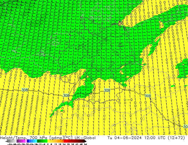 Height/Temp. 700 hPa UK-Global mar 04.06.2024 12 UTC
