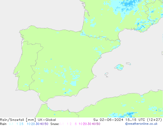 Rain/Snowfall UK-Global dom 02.06.2024 15 UTC