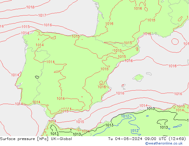 Surface pressure UK-Global Tu 04.06.2024 09 UTC