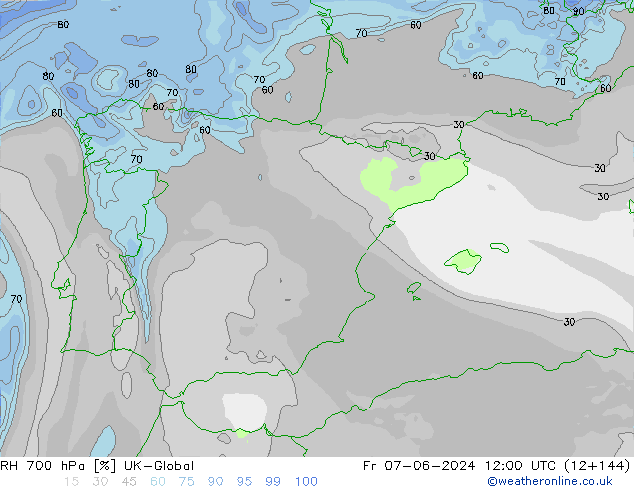 RH 700 hPa UK-Global Fr 07.06.2024 12 UTC