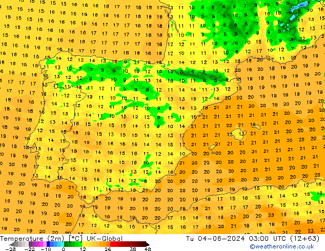Temperatura (2m) UK-Global mar 04.06.2024 03 UTC