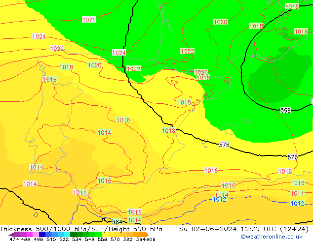 Thck 500-1000hPa UK-Global nie. 02.06.2024 12 UTC