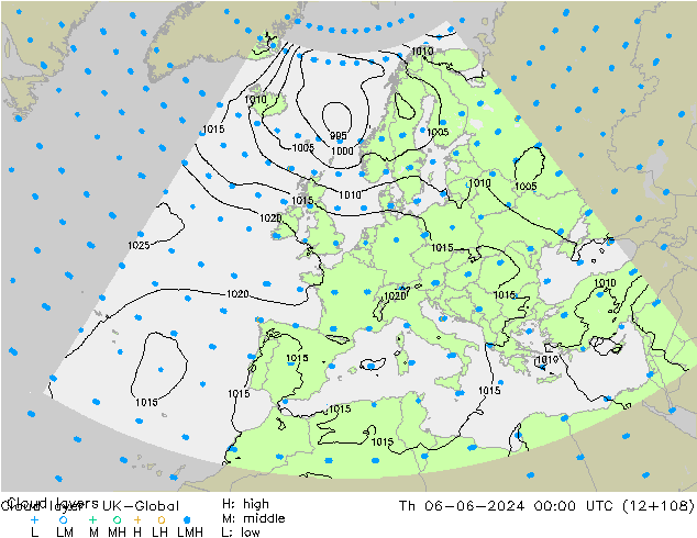 Cloud layer UK-Global jue 06.06.2024 00 UTC