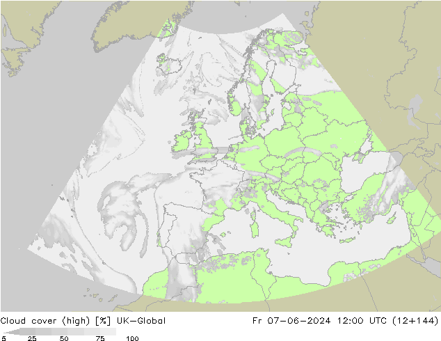 Cloud cover (high) UK-Global Fr 07.06.2024 12 UTC