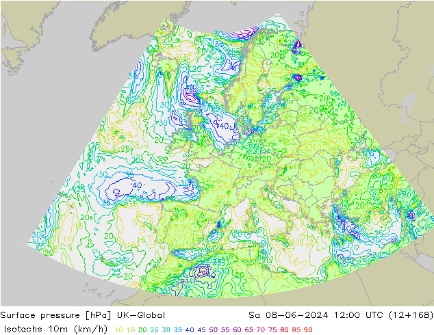 Eşrüzgar Hızları (km/sa) UK-Global Cts 08.06.2024 12 UTC