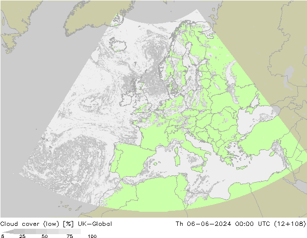 Bewolking (Laag) UK-Global do 06.06.2024 00 UTC