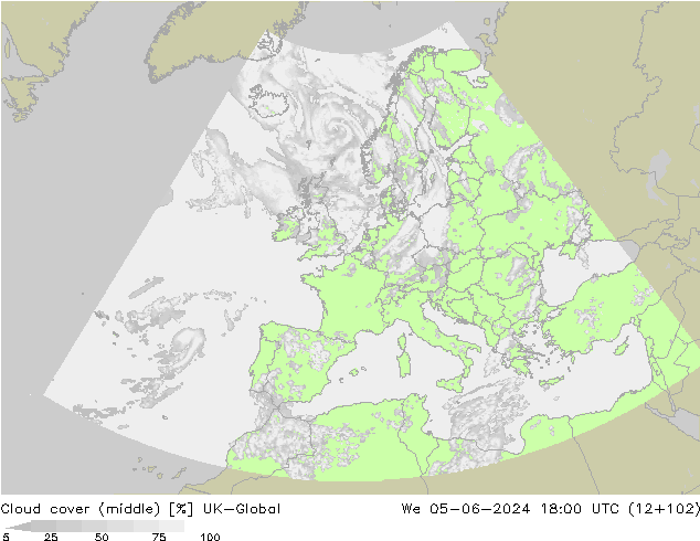 oblačnosti uprostřed UK-Global St 05.06.2024 18 UTC