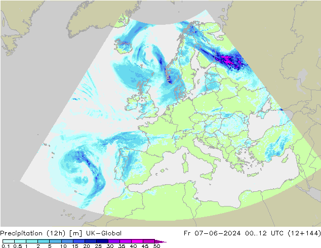 Precipitation (12h) UK-Global Fr 07.06.2024 12 UTC