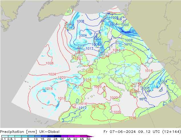 Precipitation UK-Global Fr 07.06.2024 12 UTC