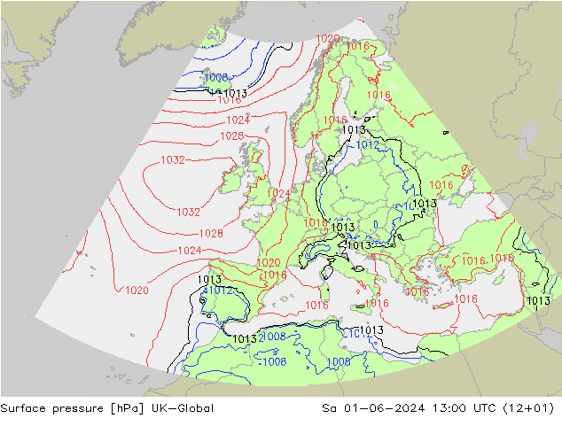 приземное давление UK-Global сб 01.06.2024 13 UTC