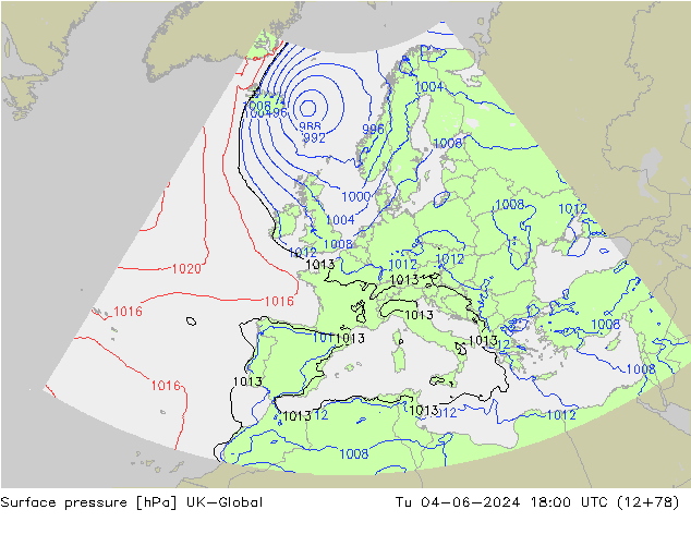 Surface pressure UK-Global Tu 04.06.2024 18 UTC