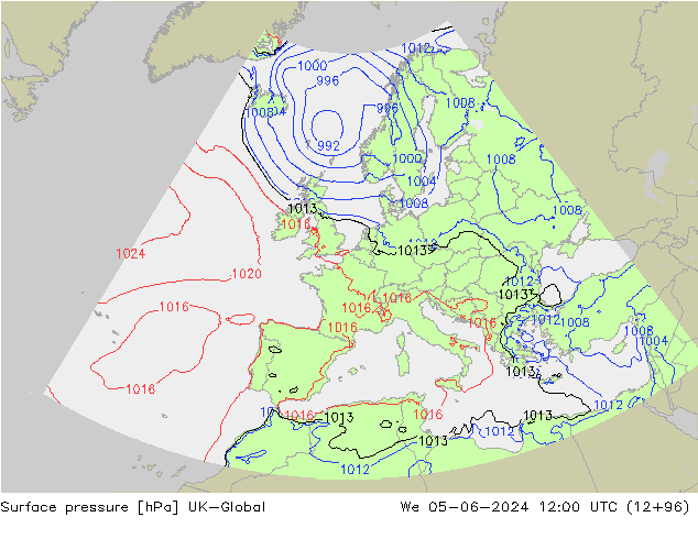 pressão do solo UK-Global Qua 05.06.2024 12 UTC