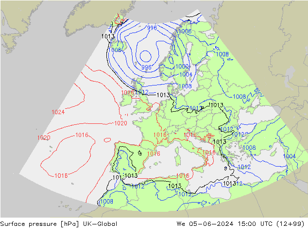 Atmosférický tlak UK-Global St 05.06.2024 15 UTC