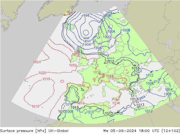 Surface pressure UK-Global We 05.06.2024 18 UTC