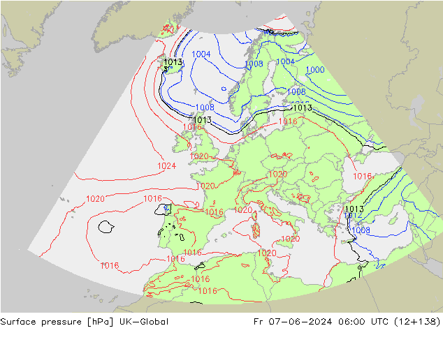 Atmosférický tlak UK-Global Pá 07.06.2024 06 UTC