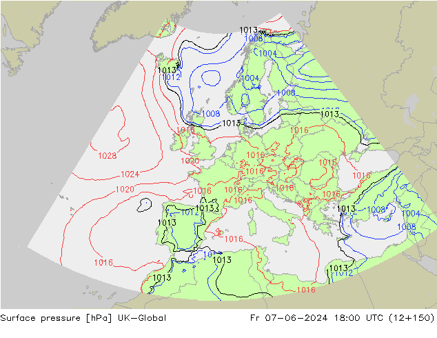 Surface pressure UK-Global Fr 07.06.2024 18 UTC