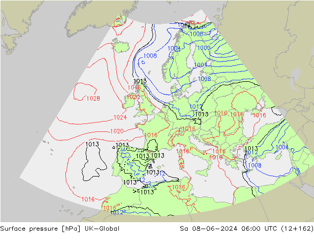 Surface pressure UK-Global Sa 08.06.2024 06 UTC