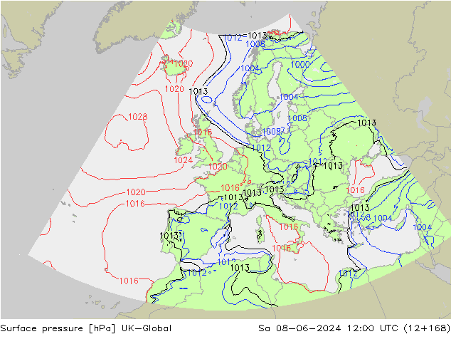地面气压 UK-Global 星期六 08.06.2024 12 UTC