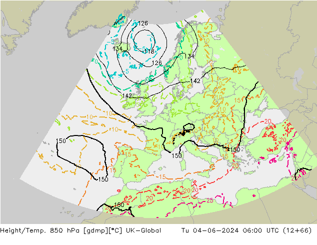 Height/Temp. 850 hPa UK-Global Tu 04.06.2024 06 UTC