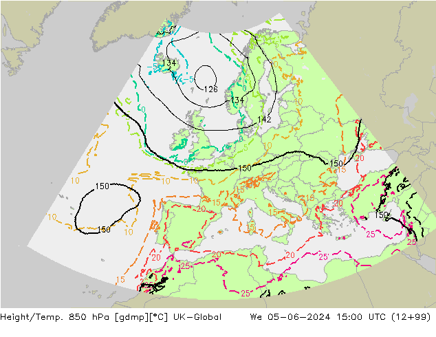 Height/Temp. 850 гПа UK-Global ср 05.06.2024 15 UTC