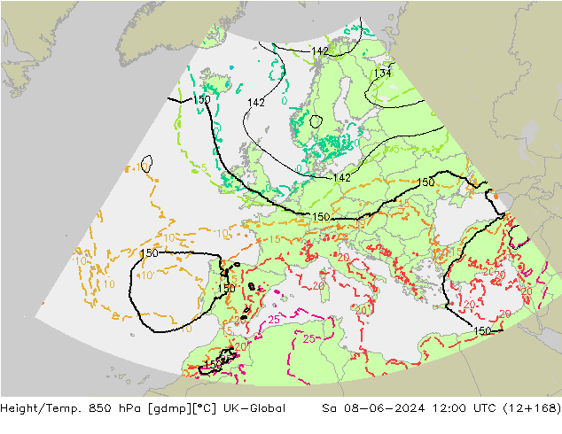 Geop./Temp. 850 hPa UK-Global sáb 08.06.2024 12 UTC