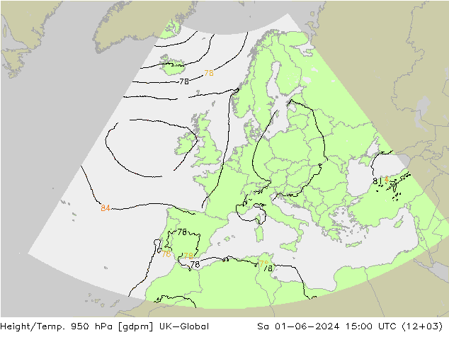 Yükseklik/Sıc. 950 hPa UK-Global Cts 01.06.2024 15 UTC