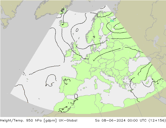 Height/Temp. 950 hPa UK-Global Sa 08.06.2024 00 UTC