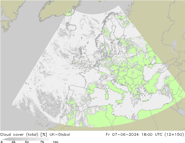 Cloud cover (total) UK-Global Pá 07.06.2024 18 UTC