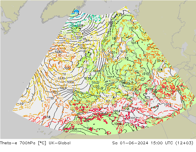 Theta-e 700hPa UK-Global Sa 01.06.2024 15 UTC