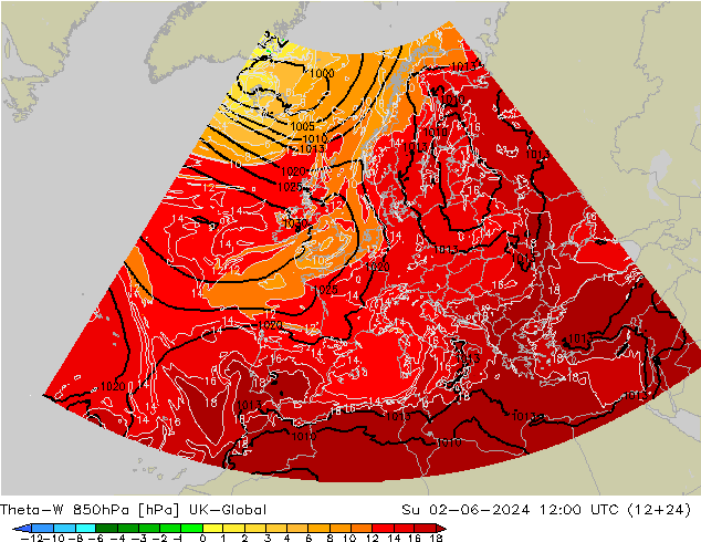 Theta-W 850hPa UK-Global So 02.06.2024 12 UTC