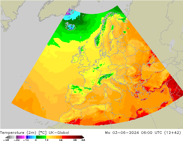 Temperature (2m) UK-Global Mo 03.06.2024 06 UTC