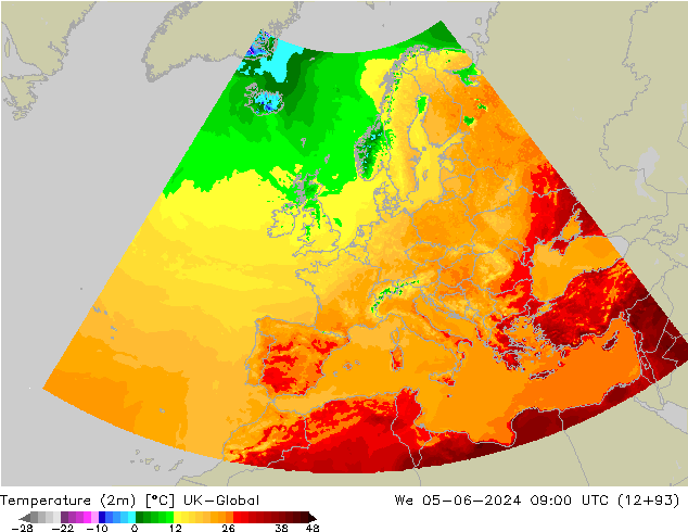 Temperatura (2m) UK-Global mer 05.06.2024 09 UTC