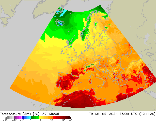 Temperatuurkaart (2m) UK-Global do 06.06.2024 18 UTC