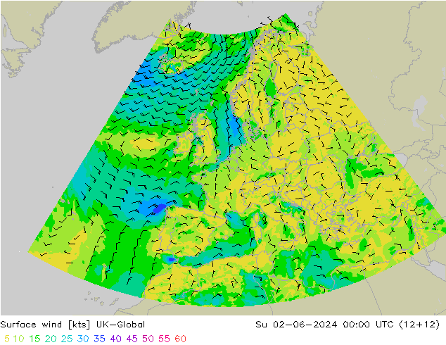 Rüzgar 10 m UK-Global Paz 02.06.2024 00 UTC