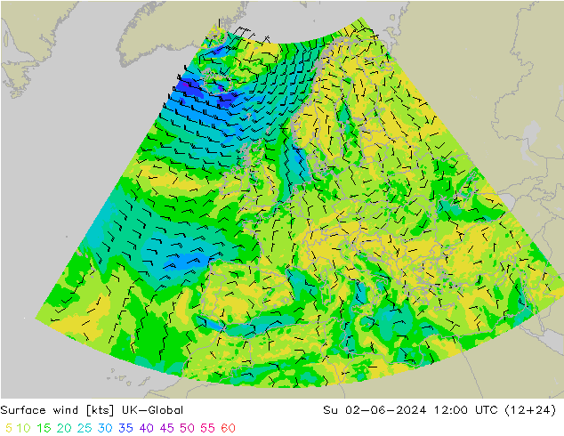 Surface wind UK-Global Su 02.06.2024 12 UTC