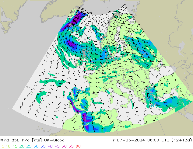 Wind 850 hPa UK-Global vr 07.06.2024 06 UTC
