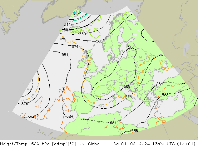 Geop./Temp. 500 hPa UK-Global sáb 01.06.2024 13 UTC