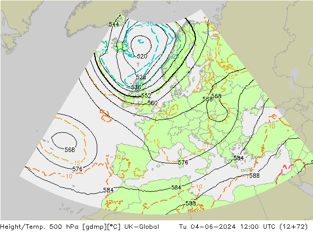 Height/Temp. 500 hPa UK-Global mar 04.06.2024 12 UTC