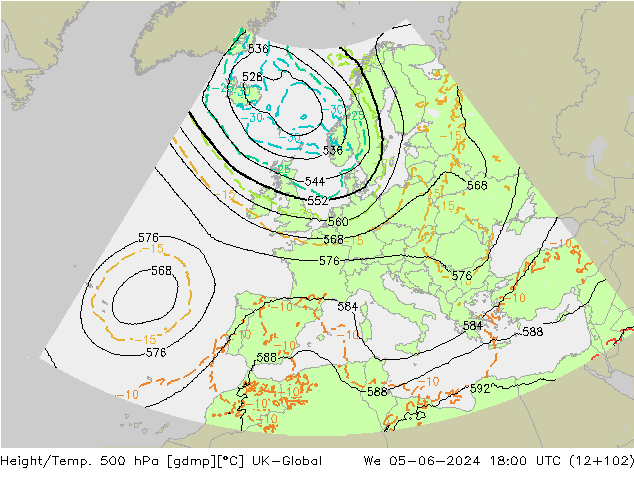 Height/Temp. 500 hPa UK-Global We 05.06.2024 18 UTC