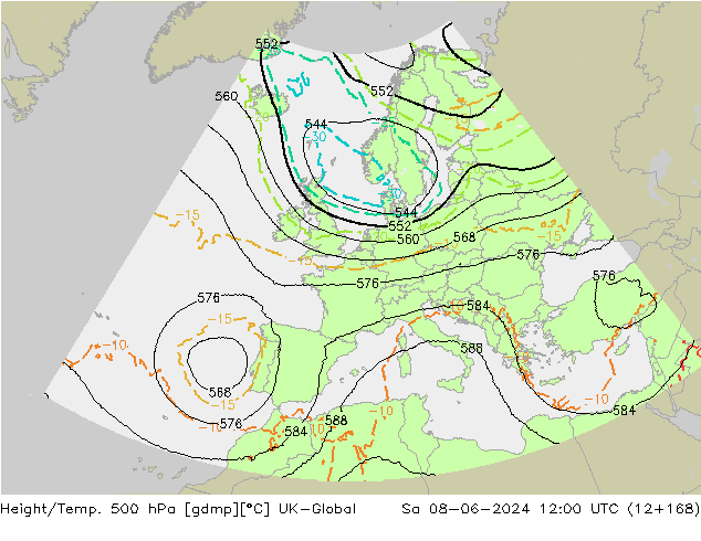 Yükseklik/Sıc. 500 hPa UK-Global Cts 08.06.2024 12 UTC