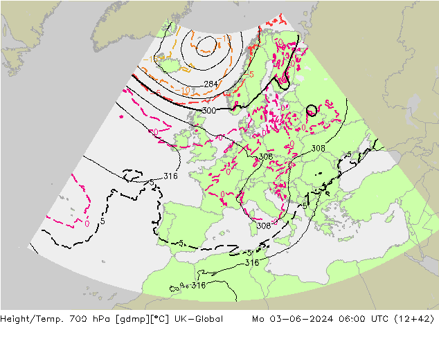 Height/Temp. 700 hPa UK-Global pon. 03.06.2024 06 UTC