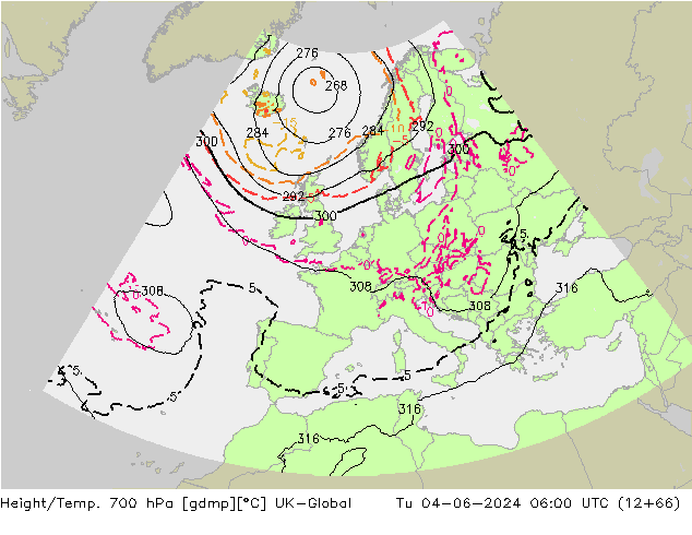 Yükseklik/Sıc. 700 hPa UK-Global Sa 04.06.2024 06 UTC